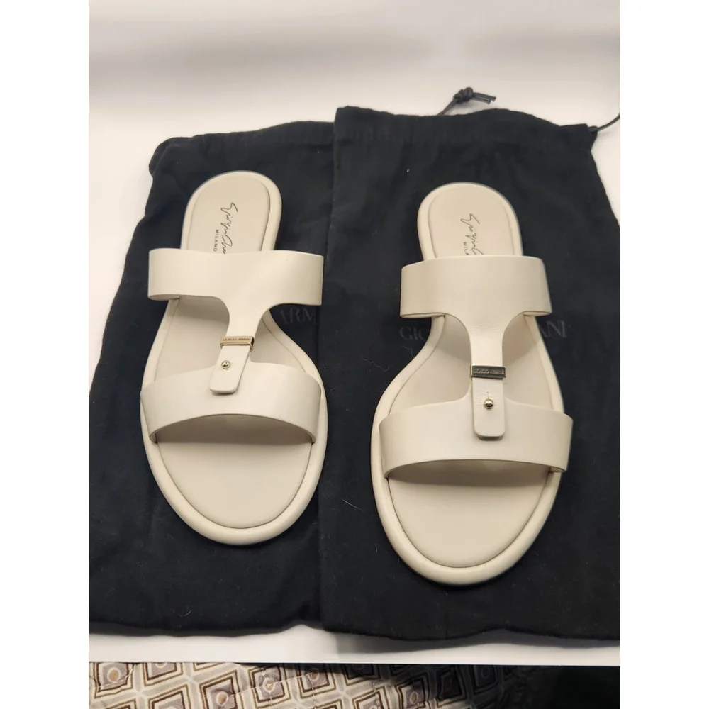 Giorgio Armani Flat Leather Sandals - New With Box - Picture 3 of 16